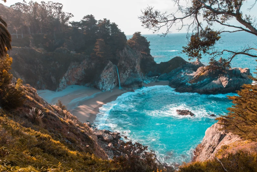 Beautiful viewpoint on scenic California Highway One - MCWay Falls.